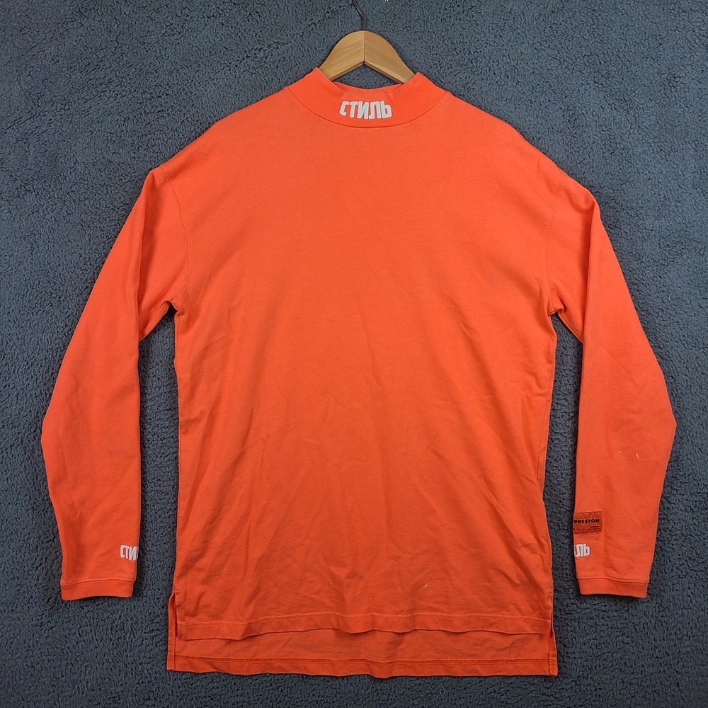 Heron Preston CTNMB Orange Mock Neck Long Sleeve T-Shirt Size S